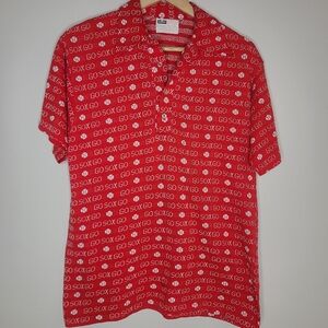 Vintage AMF Mens Size L Red Knit Boston Red Sox All Over Print‎ Polo Shirt
